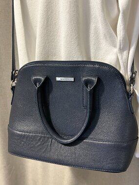 Mussi Leather Convertible Cross Body Handbag - Navy Blue